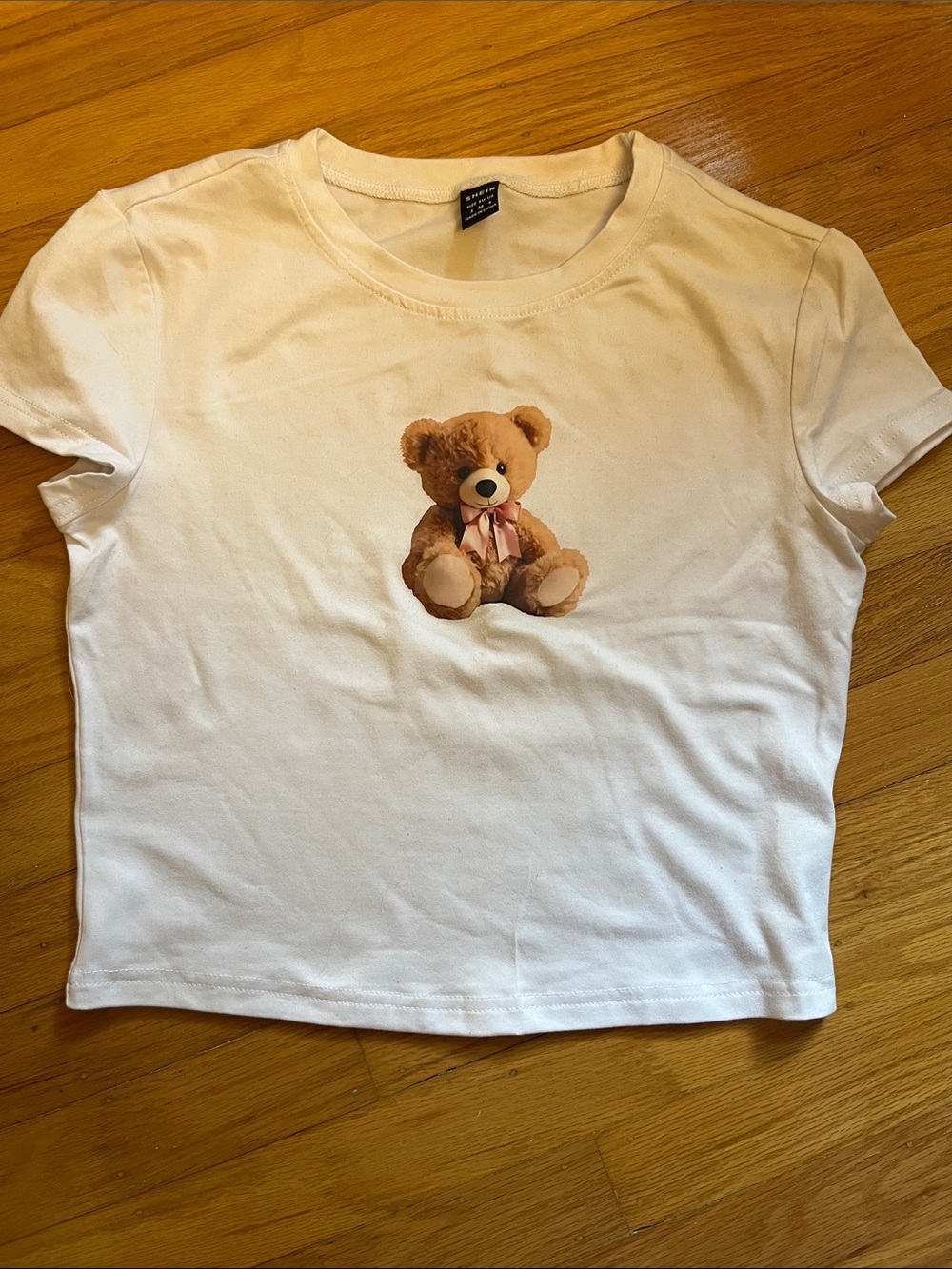 SHEIN White Tee with Teddy Bear Graphic